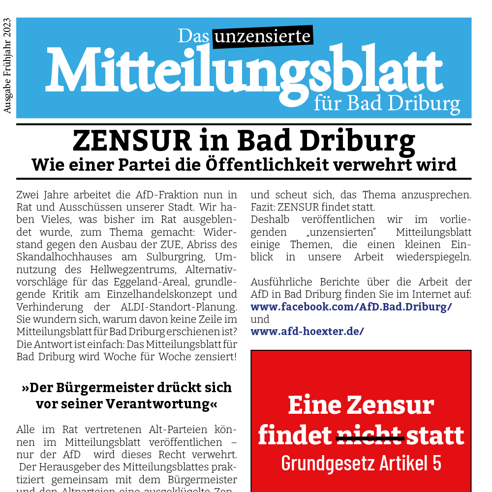 Read more about the article Das unzensierte Mitteilungsblatt für Bad Driburg 2023