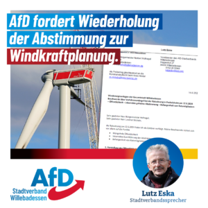 Mehr über den Artikel erfahren AfD fordert Wiederholung der Abstimmung zur Windkraftplanung